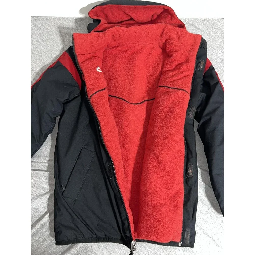 Nike‎ Sportswear Jacket Kids Large Black Red Hooded 3 In 1 Fleece Liner